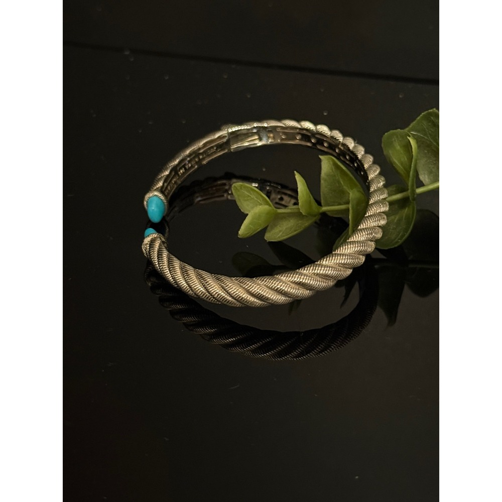 Judith Ripka 925 Sterling Silver Turquoise Twisted Cable Cuff Bracelet Bangle - Picture 11 of 11